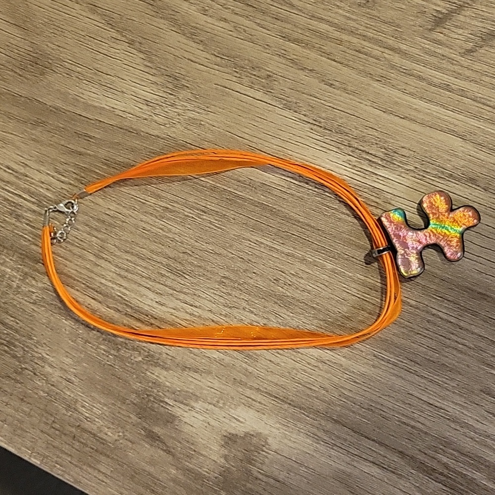 Autism Awareness Orange Multi Fused Glass Handmade Artisan Puzzle Pendant - Picture 3 of 7
